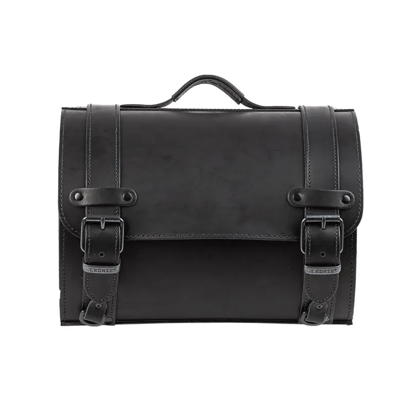 Valigia moto Ledrie "small" in pelle nera con fibbie - Valigia moto universale da 26 litri Must-Have