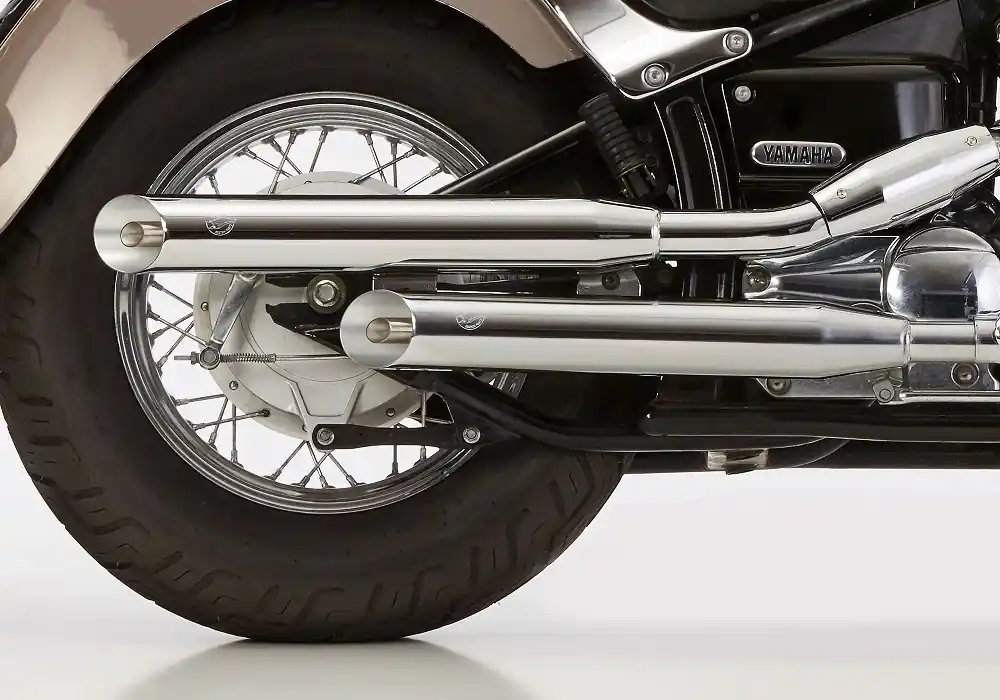 Ultimissimo Modello Sistema di scarico Falcon Slip On "Cromo Line - Slash Cut" Yamaha XVS 1100 Drag Star e Classic con EG-BE